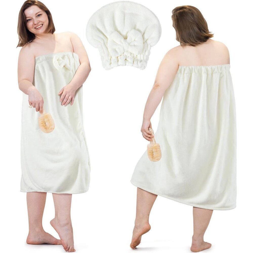 Women’s Coral Fleece Wrap Towel Set Plus Size Bathrobe Spa Shower Wraps